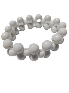 Vintage White Knotted Beads Bracelet Stacked Stretch Retro 50s 60s Fashion Women